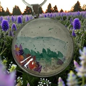 Original Watercolor Scenic Landscape Art Pendant